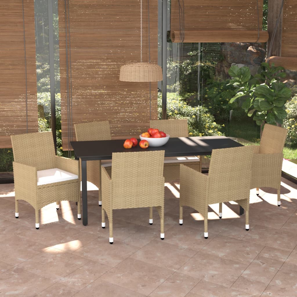 Set da Pranzo da Giardino 7 pz con Cuscini in Polyrattan Beige | homemem39