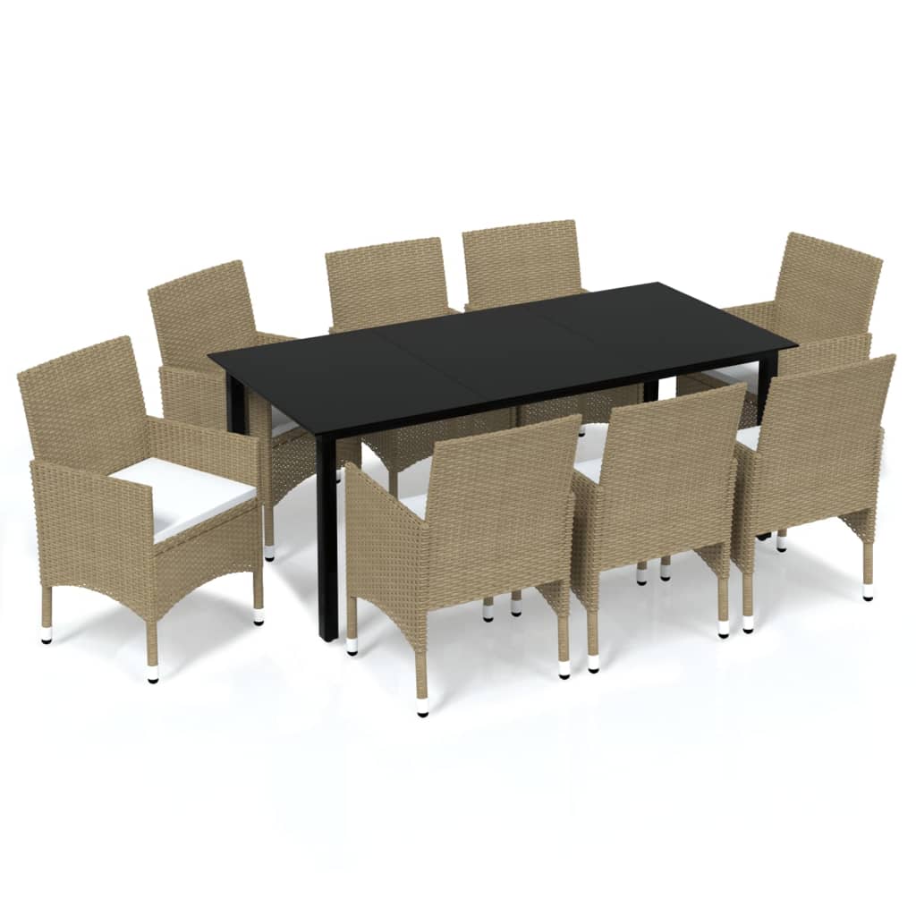 Set Pranzo da Giardino 9 pz con Cuscini in Polyrattan Beige | homemem39