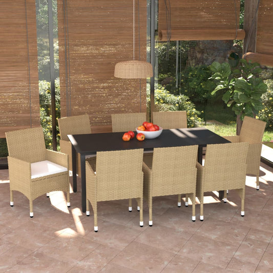 Set Pranzo da Giardino 9 pz con Cuscini in Polyrattan Beige - homemem39