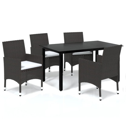Set da Pranzo per Giardino 5 pz con Cuscini Polyrattan Marrone | homemem39