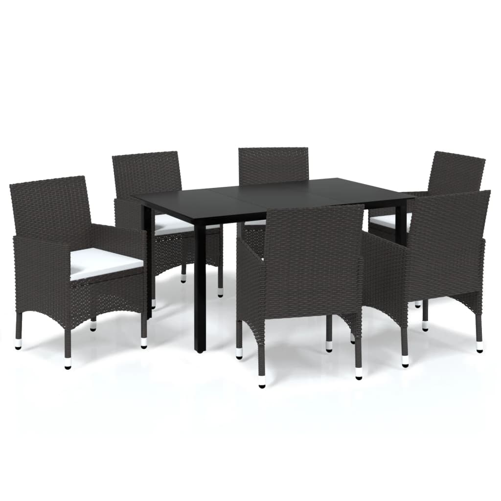 Set da Pranzo da Giardino 7 pz con Cuscini Polyrattan Marrone - homemem39