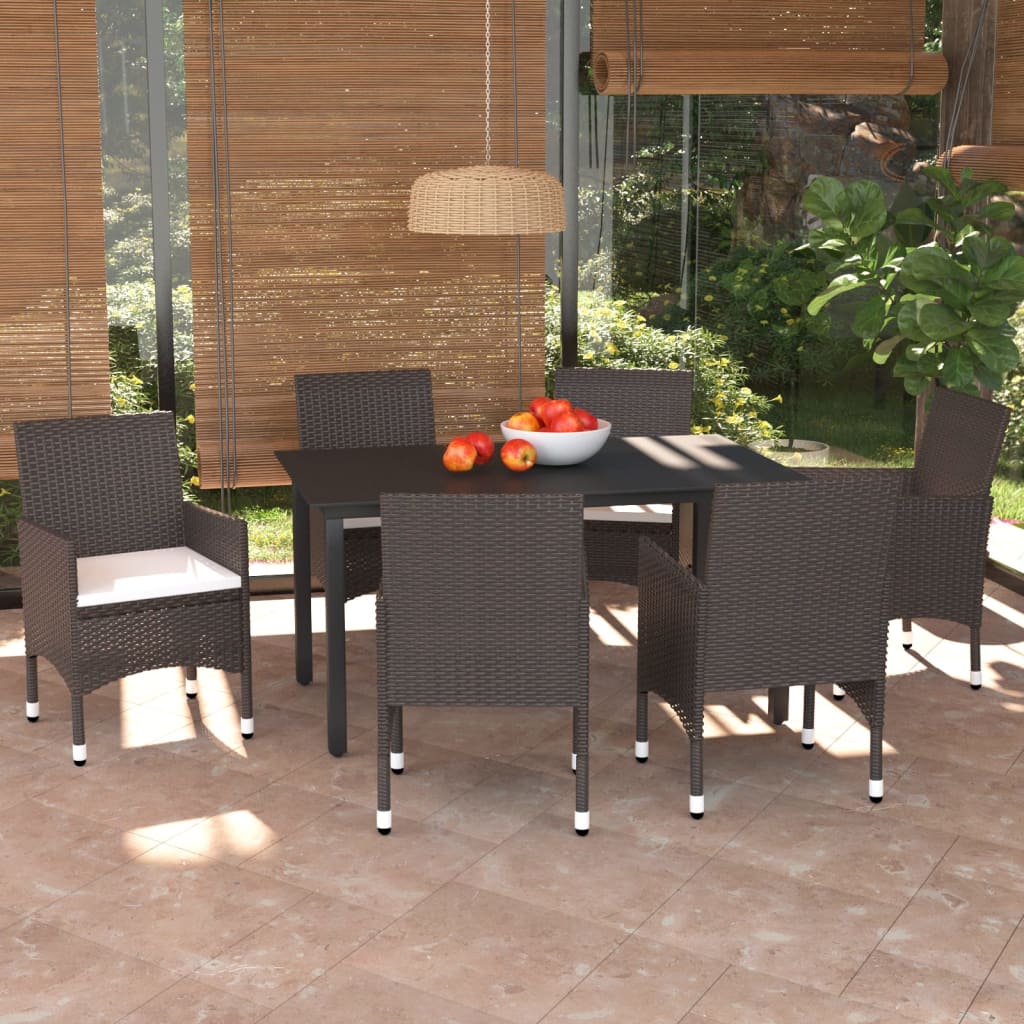 Set da Pranzo da Giardino 7 pz con Cuscini Polyrattan Marrone - homemem39