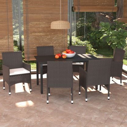 Set da Pranzo da Giardino 7 pz con Cuscini Polyrattan Marrone - homemem39