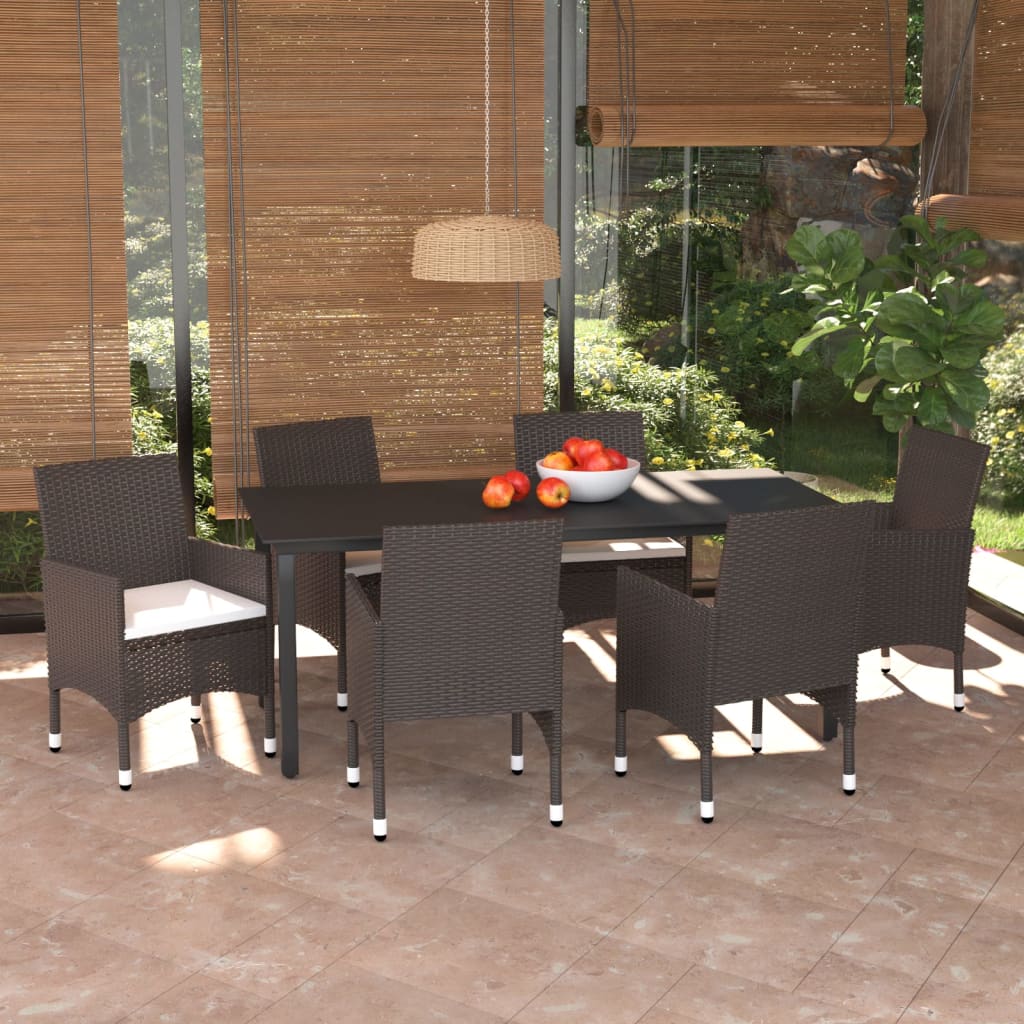 Set da Pranzo da Giardino 7 pz con Cuscini Polyrattan Marrone - homemem39