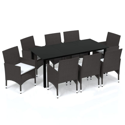 Set Pranzo da Giardino 9 pz con Cuscini in Polyrattan Marrone | homemem39