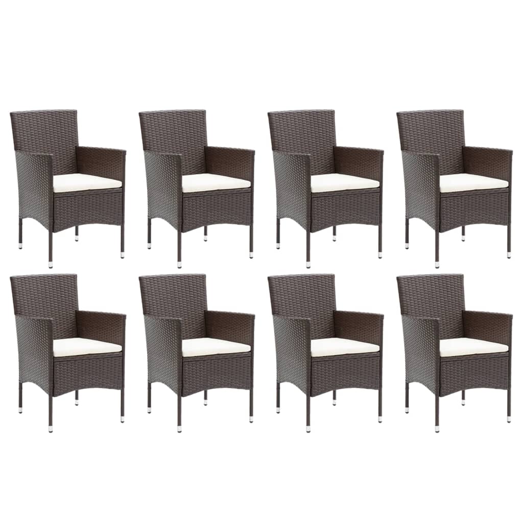 Set Pranzo da Giardino 9 pz con Cuscini in Polyrattan Marrone | homemem39