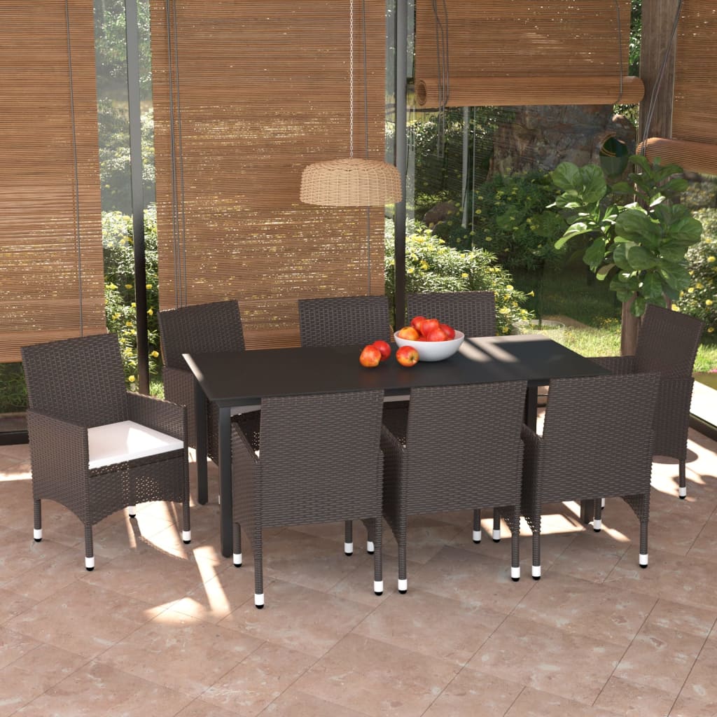 Set Pranzo da Giardino 9 pz con Cuscini in Polyrattan Marrone - homemem39