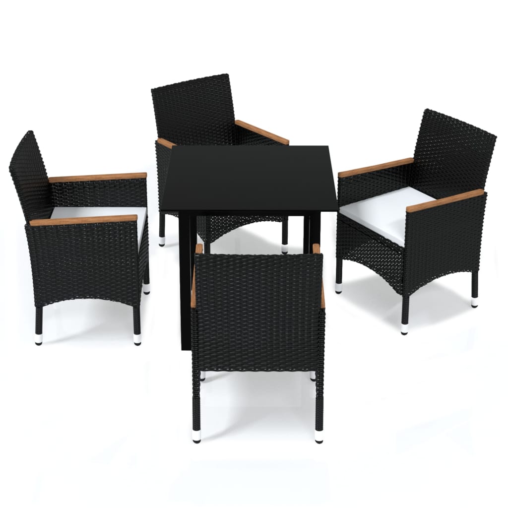 Set da Pranzo per Giardino 5 pz con Cuscini Polyrattan Nero - homemem39