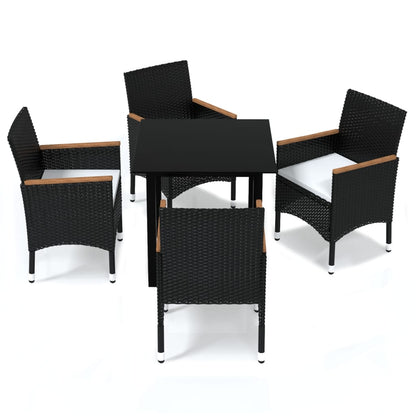 Set da Pranzo per Giardino 5 pz con Cuscini Polyrattan Nero - homemem39