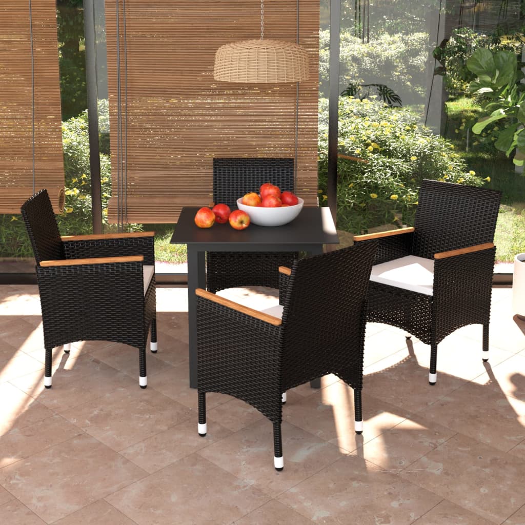 Set da Pranzo per Giardino 5 pz con Cuscini Polyrattan Nero - homemem39