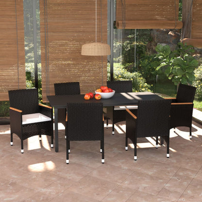 Set da Pranzo per Giardino 7 pz con Cuscini Polyrattan Nero - homemem39