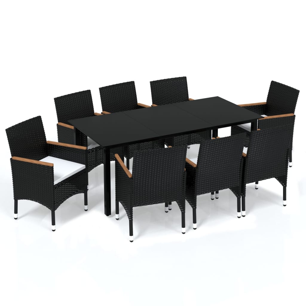 Set Pranzo da Giardino 9 pz con Cuscini in Polyrattan Nero