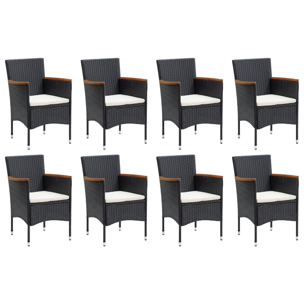 Set Pranzo da Giardino 9 pz con Cuscini in Polyrattan Nero | homemem39
