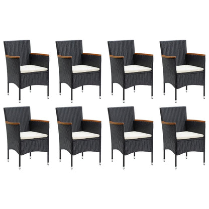 Set Pranzo da Giardino 9 pz con Cuscini in Polyrattan Nero | homemem39