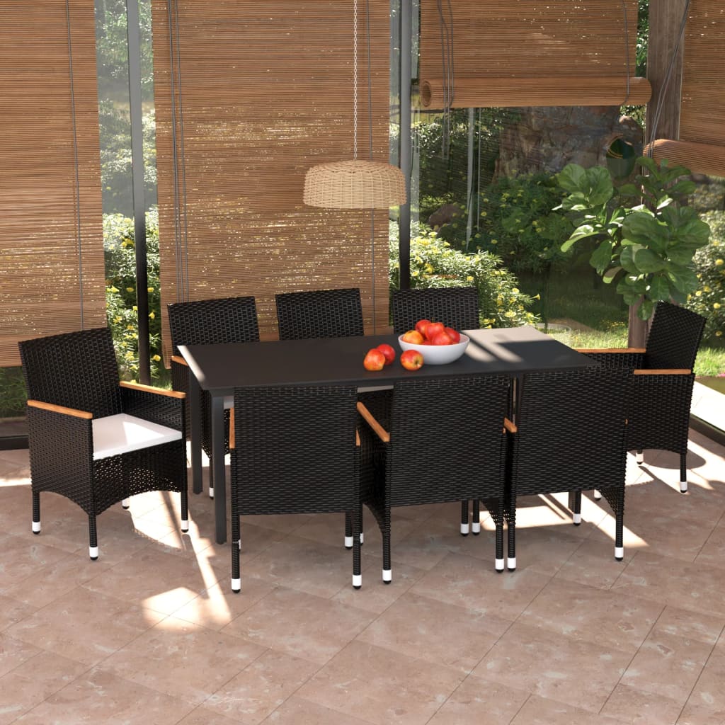 Set Pranzo da Giardino 9 pz con Cuscini in Polyrattan Nero | homemem39