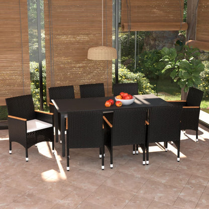 Set Pranzo da Giardino 9 pz con Cuscini in Polyrattan Nero - homemem39
