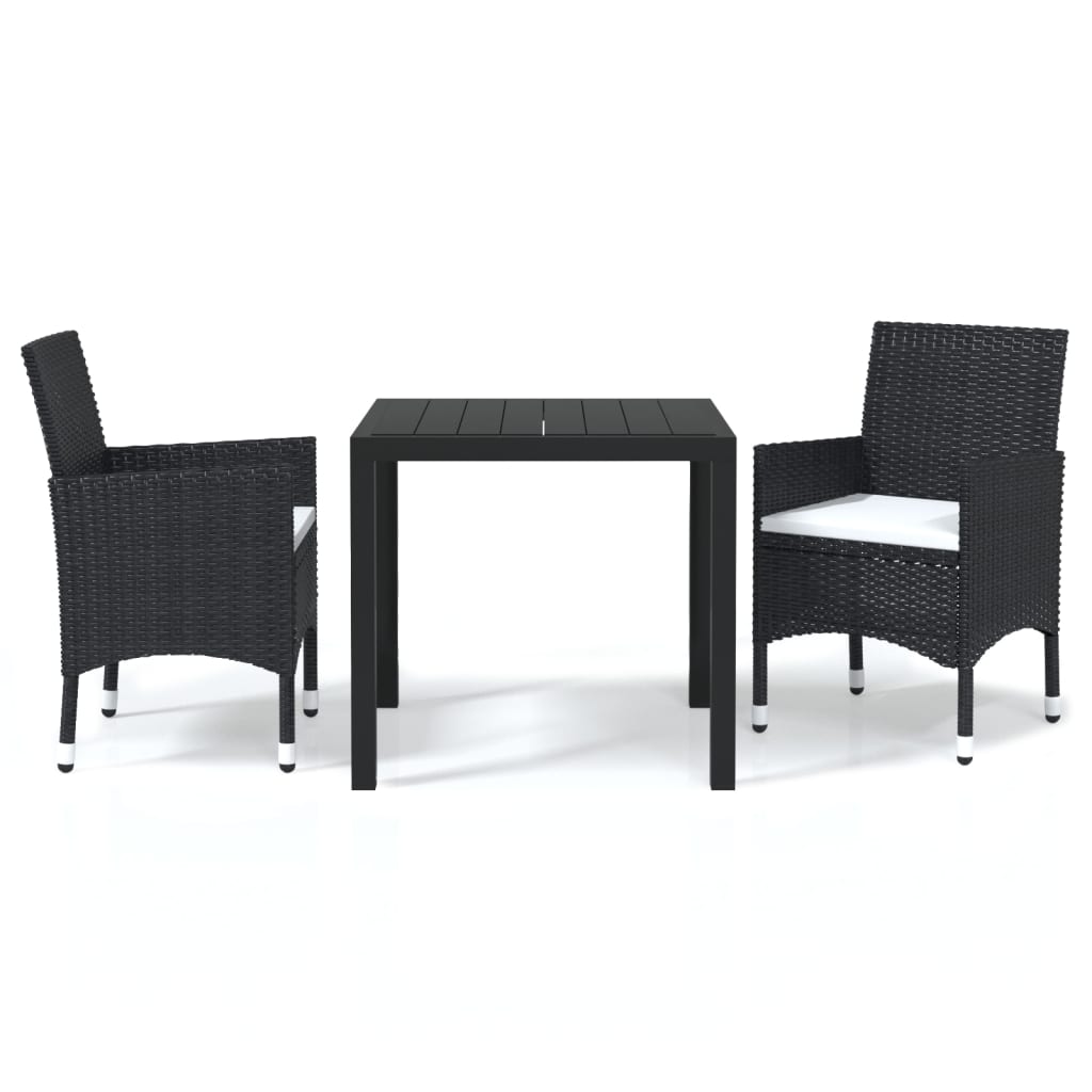 Set da Pranzo per Giardino 3 pz con Cuscini Polyrattan Nero - homemem39