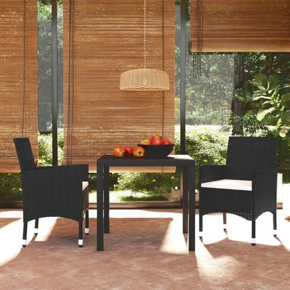 Set da Pranzo per Giardino 3 pz con Cuscini Polyrattan Nero - homemem39