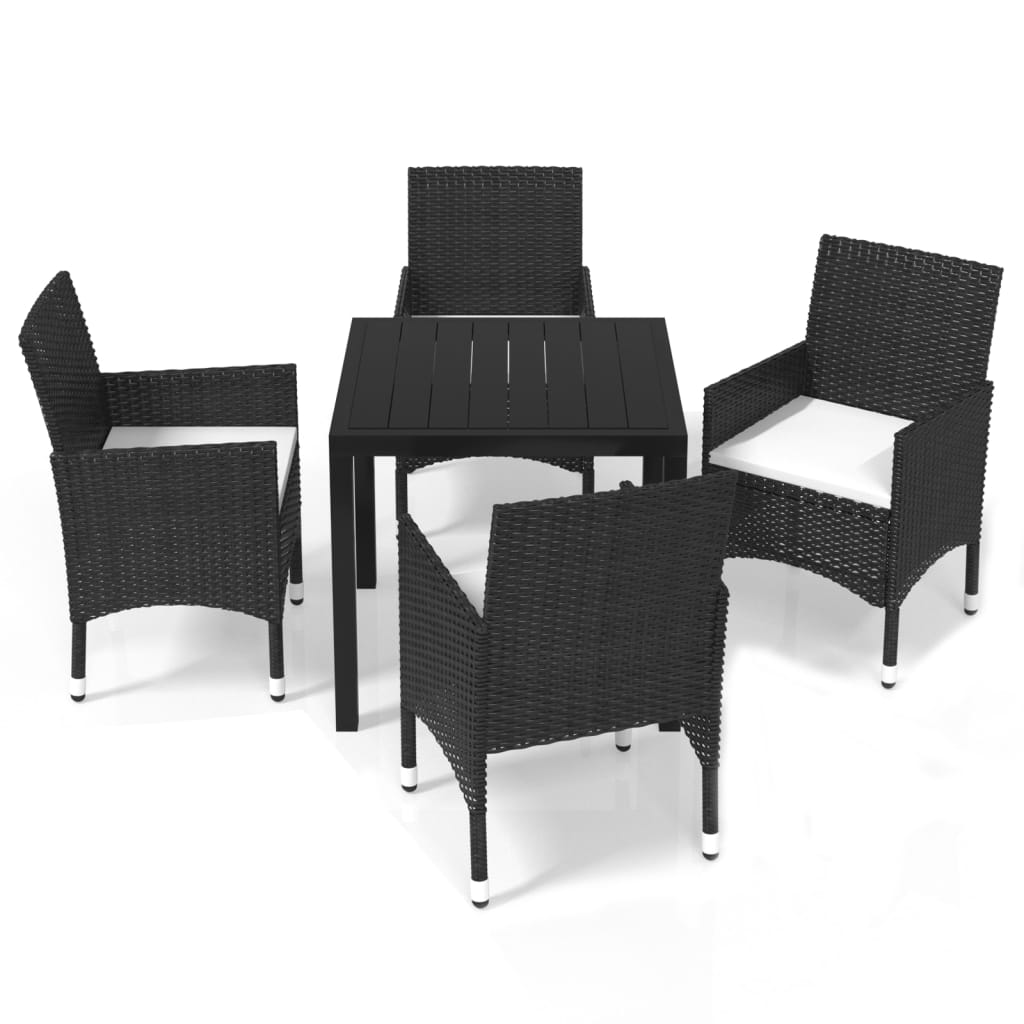 Set da Pranzo per Giardino 5 pz con Cuscini Polyrattan Nero | homemem39