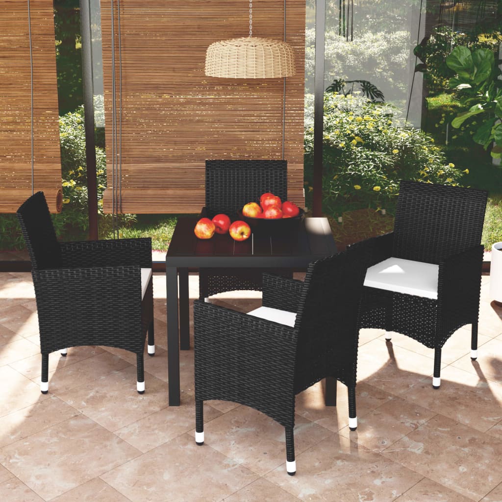 Set da Pranzo per Giardino 5 pz con Cuscini Polyrattan Nero | homemem39