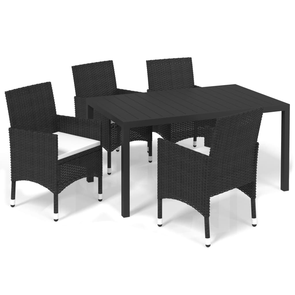 Set da Pranzo per Giardino 5 pz con Cuscini Polyrattan Nero - homemem39