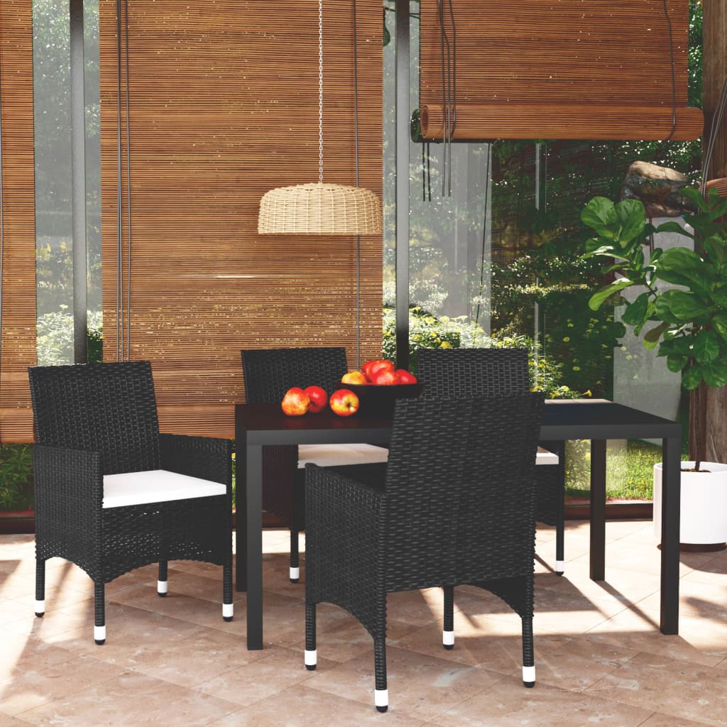 Set da Pranzo per Giardino 5 pz con Cuscini Polyrattan Nero - homemem39