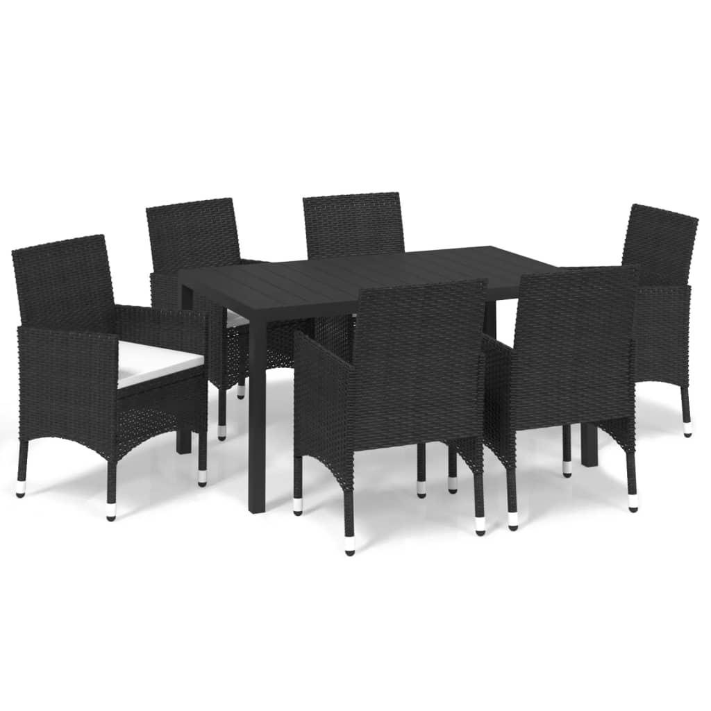 Set da Pranzo per Giardino 7 pz con Cuscini Polyrattan Nero | homemem39
