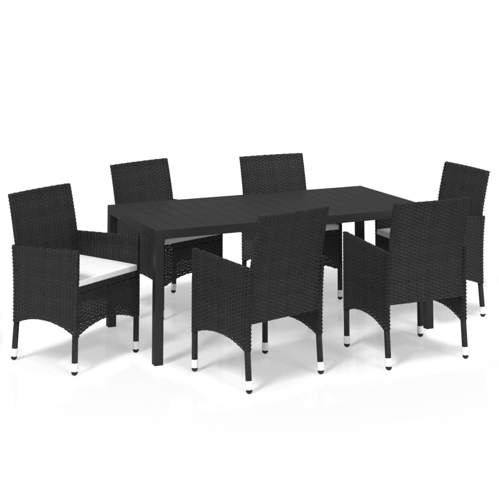 Set da Pranzo per Giardino 7 pz con Cuscini Polyrattan Nero - homemem39
