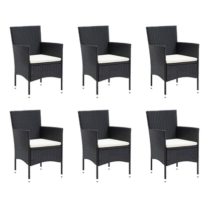 Set da Pranzo per Giardino 7 pz con Cuscini Polyrattan Nero