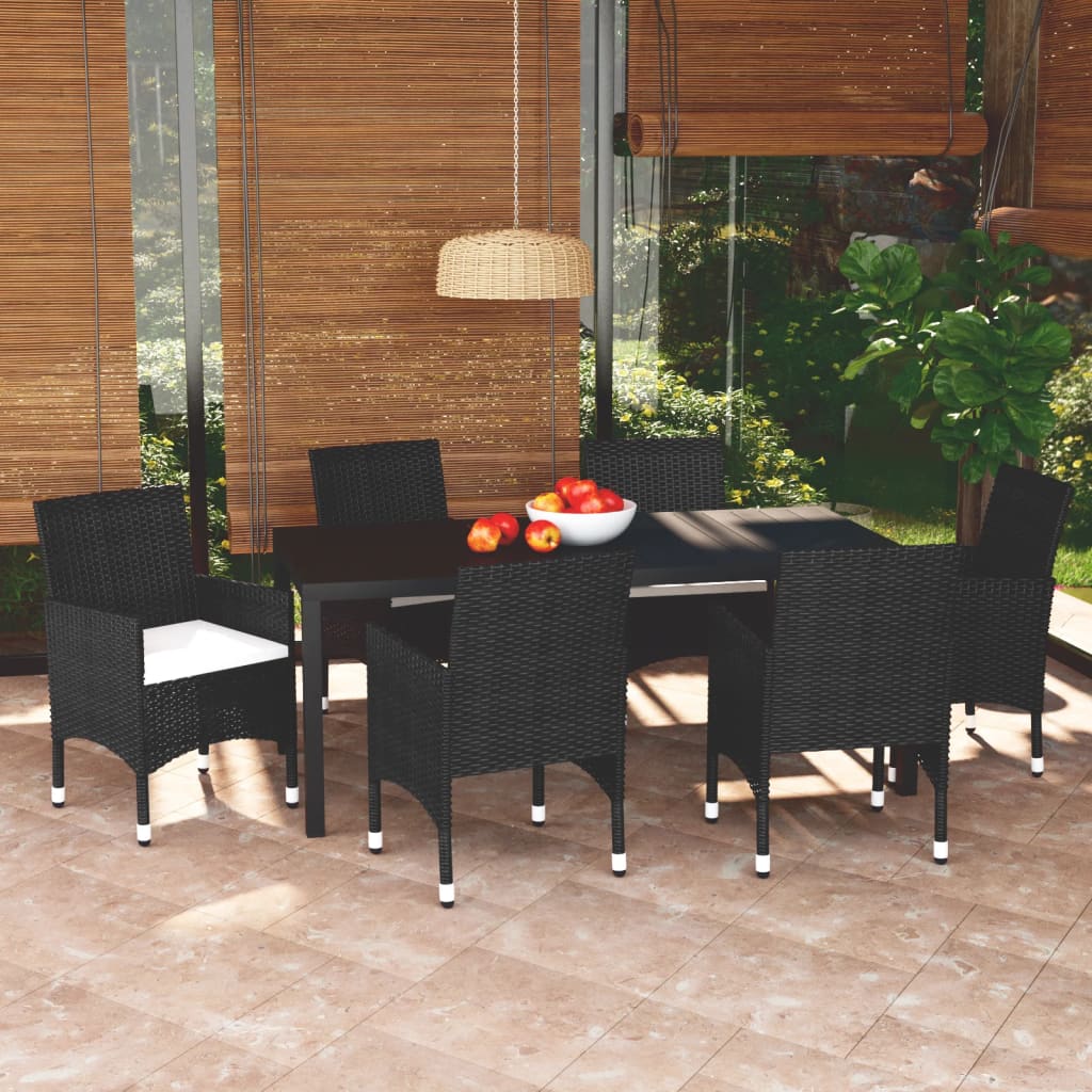 Set da Pranzo per Giardino 7 pz con Cuscini Polyrattan Nero | homemem39
