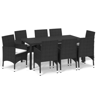 Set Pranzo da Giardino 9 pz con Cuscini in Polyrattan Nero - homemem39