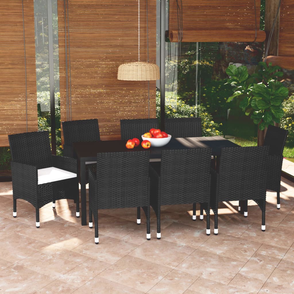 Set Pranzo da Giardino 9 pz con Cuscini in Polyrattan Nero | homemem39