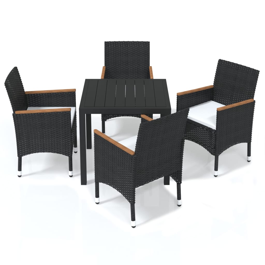 Set da Pranzo per Giardino 5 pz con Cuscini Polyrattan Nero - homemem39