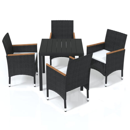 Set da Pranzo per Giardino 5 pz con Cuscini Polyrattan Nero - homemem39