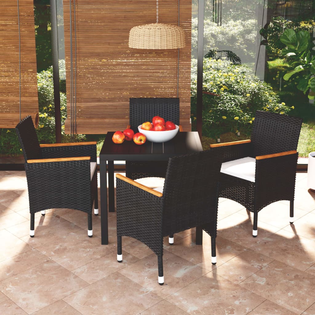 Set da Pranzo per Giardino 5 pz con Cuscini Polyrattan Nero | homemem39