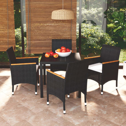 Set da Pranzo per Giardino 5 pz con Cuscini Polyrattan Nero - homemem39
