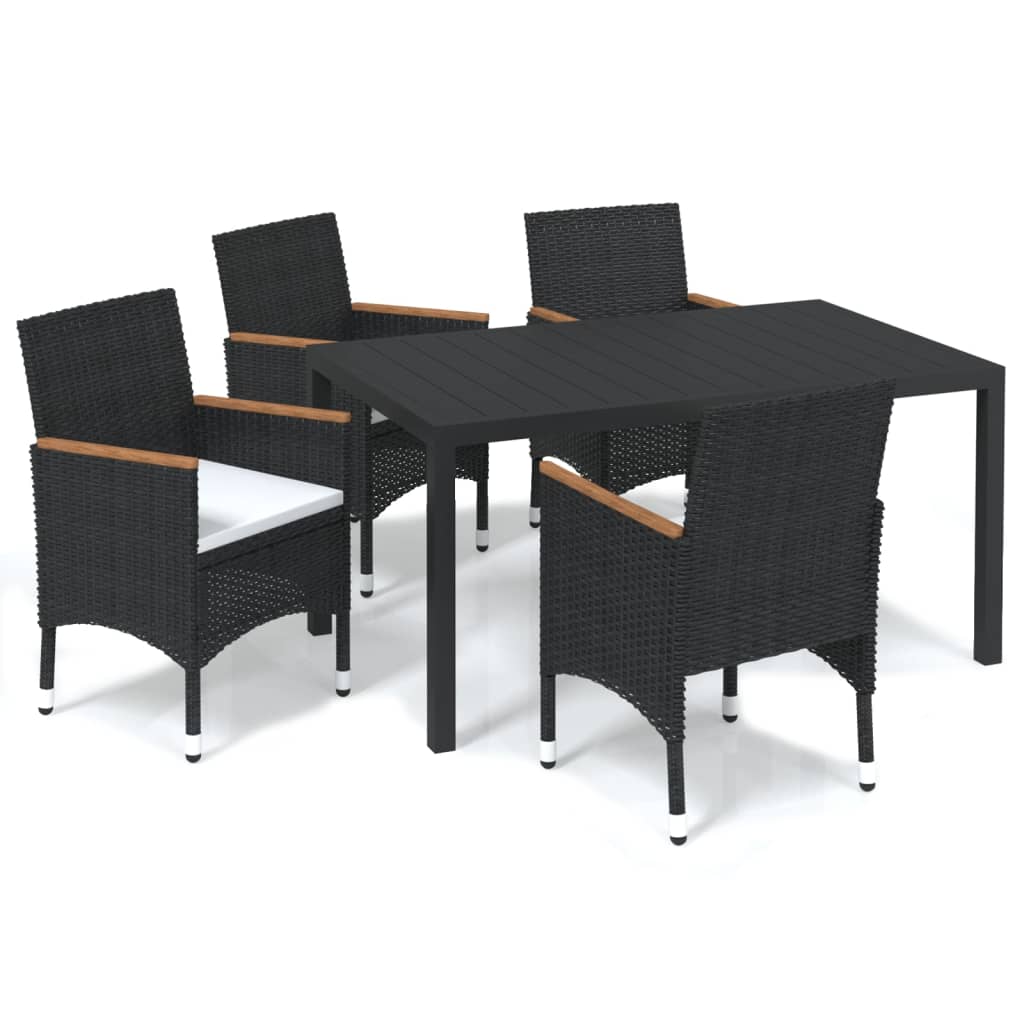 Set da Pranzo per Giardino 5 pz con Cuscini Polyrattan Nero | homemem39