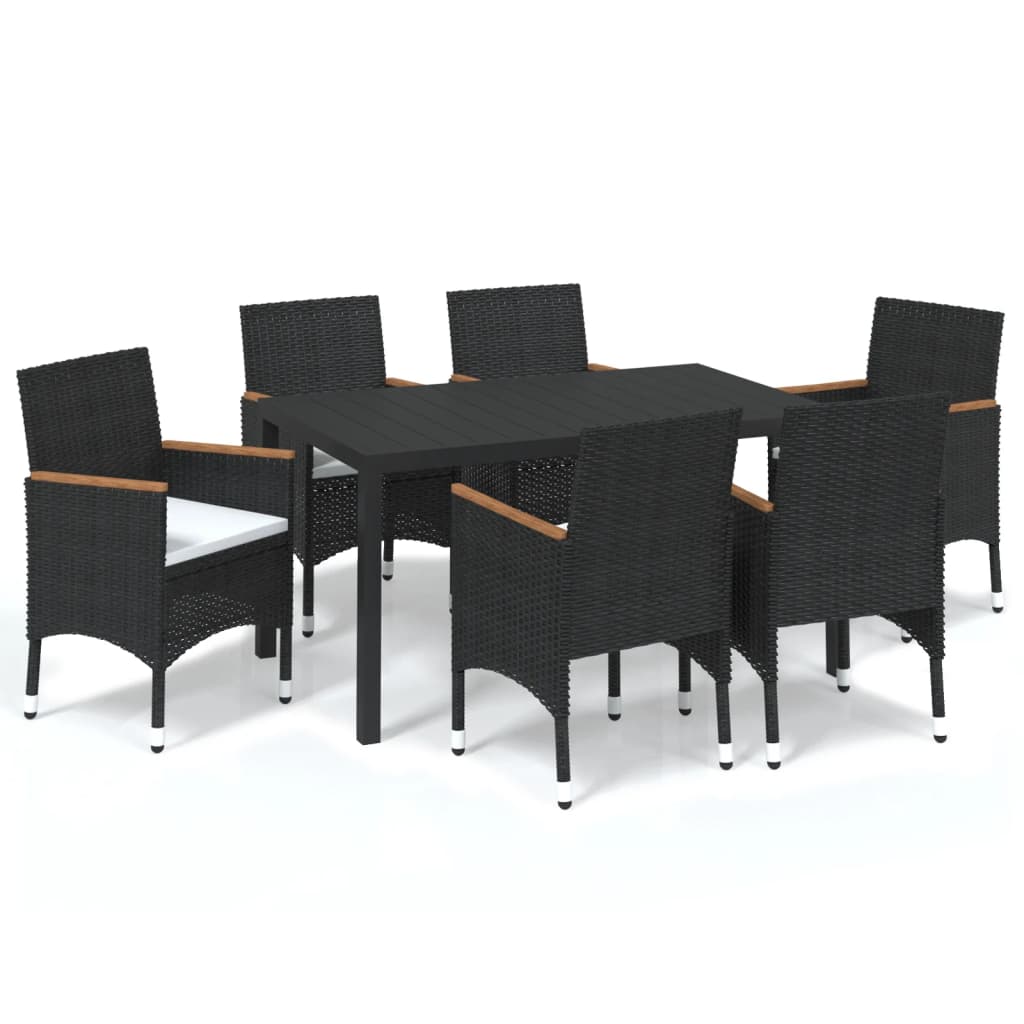 Set da Pranzo per Giardino 7 pz con Cuscini Polyrattan Nero - homemem39
