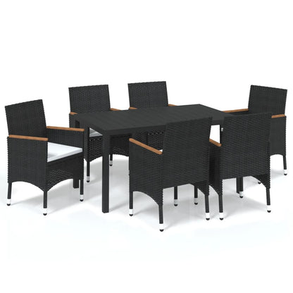 Set da Pranzo per Giardino 7 pz con Cuscini Polyrattan Nero - homemem39
