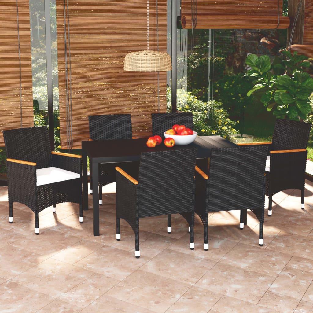 Set da Pranzo per Giardino 7 pz con Cuscini Polyrattan Nero - homemem39