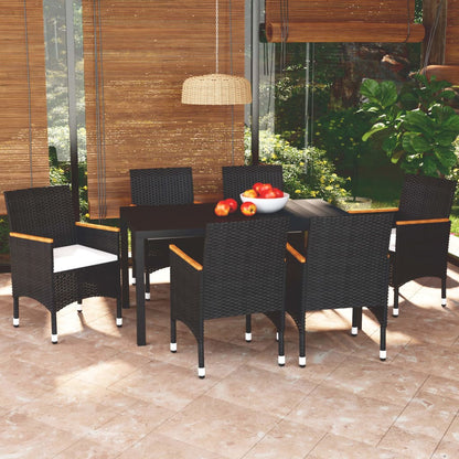 Set da Pranzo per Giardino 7 pz con Cuscini Polyrattan Nero - homemem39
