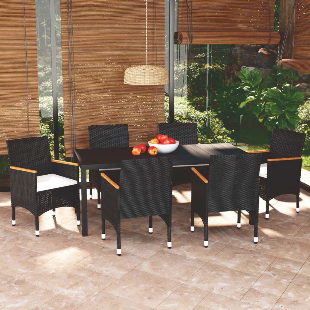 Set da Pranzo per Giardino 7 pz con Cuscini Polyrattan Nero - homemem39