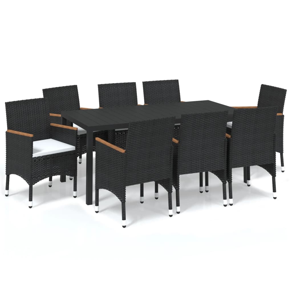 Set Pranzo da Giardino 9 pz con Cuscini in Polyrattan Nero | homemem39