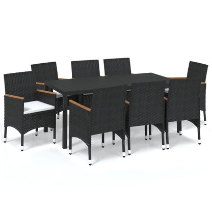 Set Pranzo da Giardino 9 pz con Cuscini in Polyrattan Nero | homemem39
