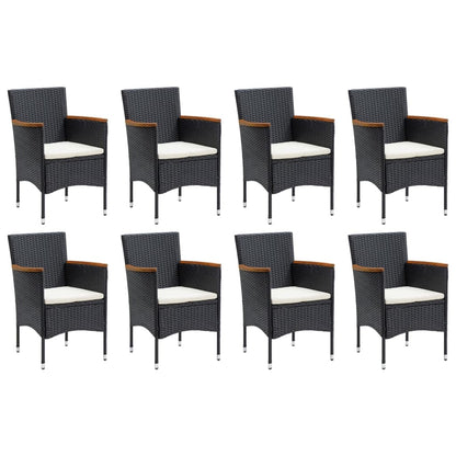 Set Pranzo da Giardino 9 pz con Cuscini in Polyrattan Nero | homemem39