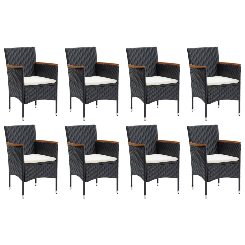 Set Pranzo da Giardino 9 pz con Cuscini in Polyrattan Nero - homemem39