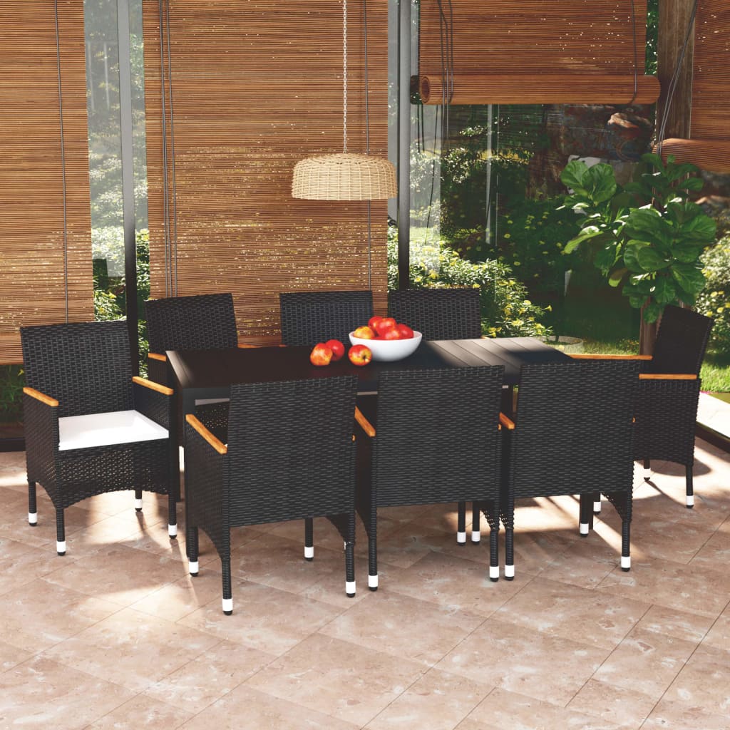 Set Pranzo da Giardino 9 pz con Cuscini in Polyrattan Nero | homemem39