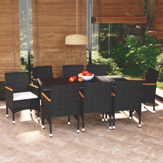 Set Pranzo da Giardino 9 pz con Cuscini in Polyrattan Nero - homemem39