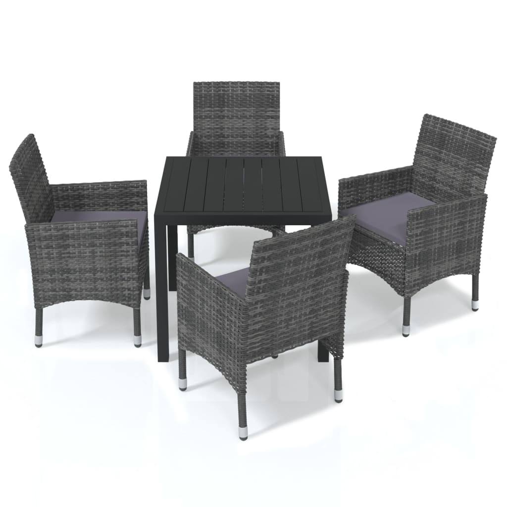 Set da Pranzo per Giardino 5 pz con Cuscini Polyrattan Grigio - homemem39