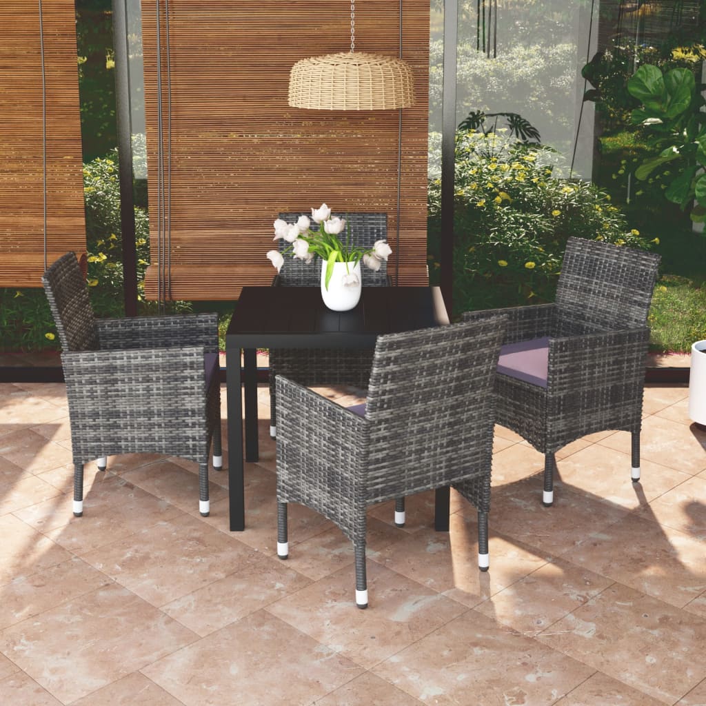 Set da Pranzo per Giardino 5 pz con Cuscini Polyrattan Grigio - homemem39